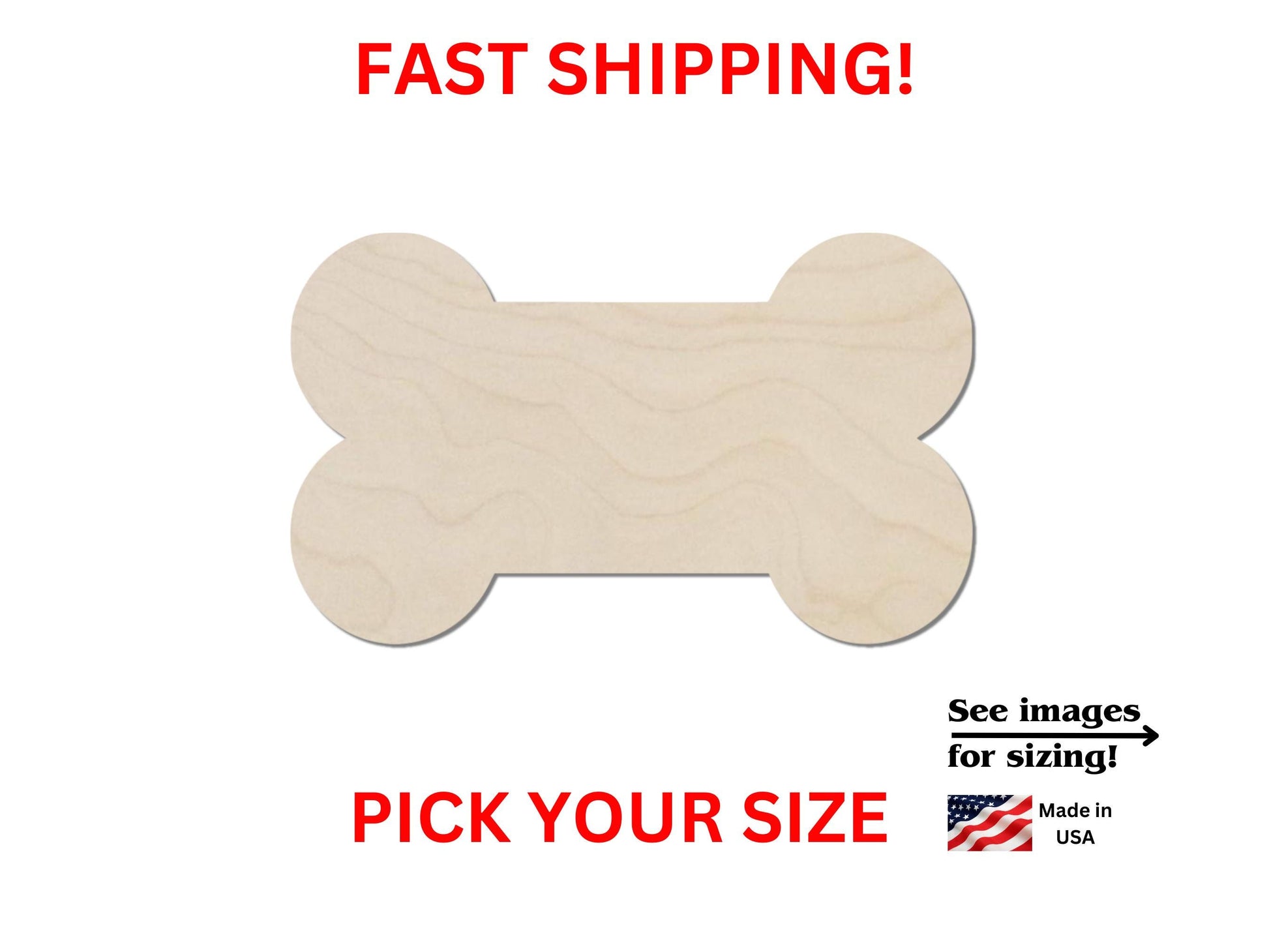 a wooden toy bone with the words fast shipping on it