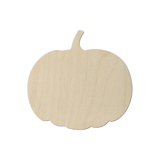 a wooden pumpkin cut out on a white background