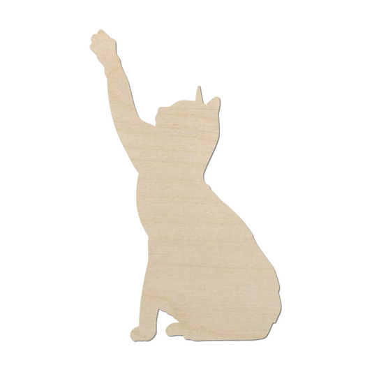 Wooden Playful Cat Reaching Shape 02   - DIY Craft