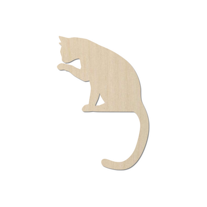 Wooden Paw Licking Cat Shape- DIY Craft Cutout