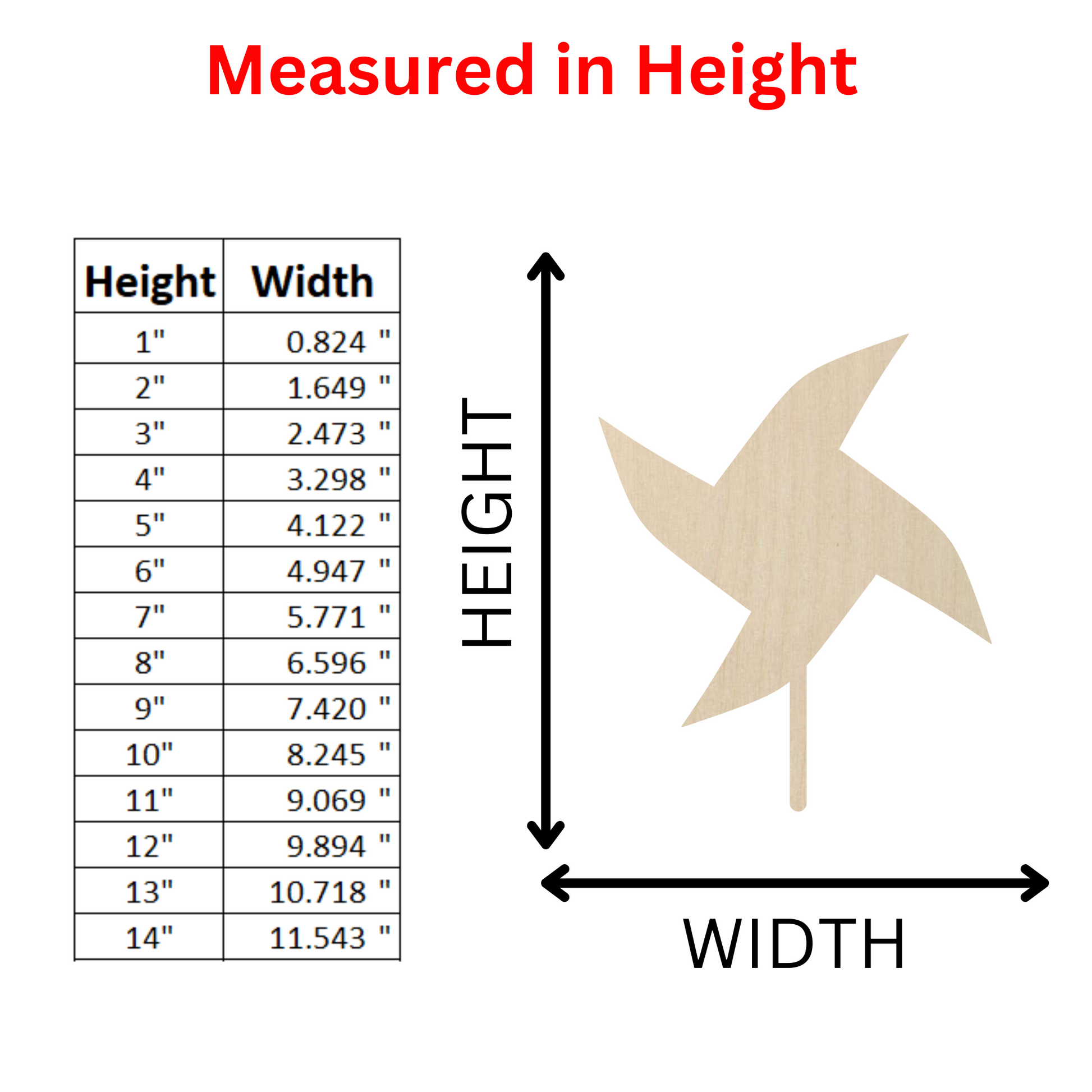 measurements of the height of a wooden bird