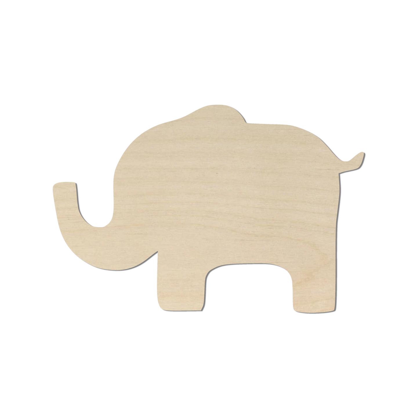 a wooden elephant cutout on a white background