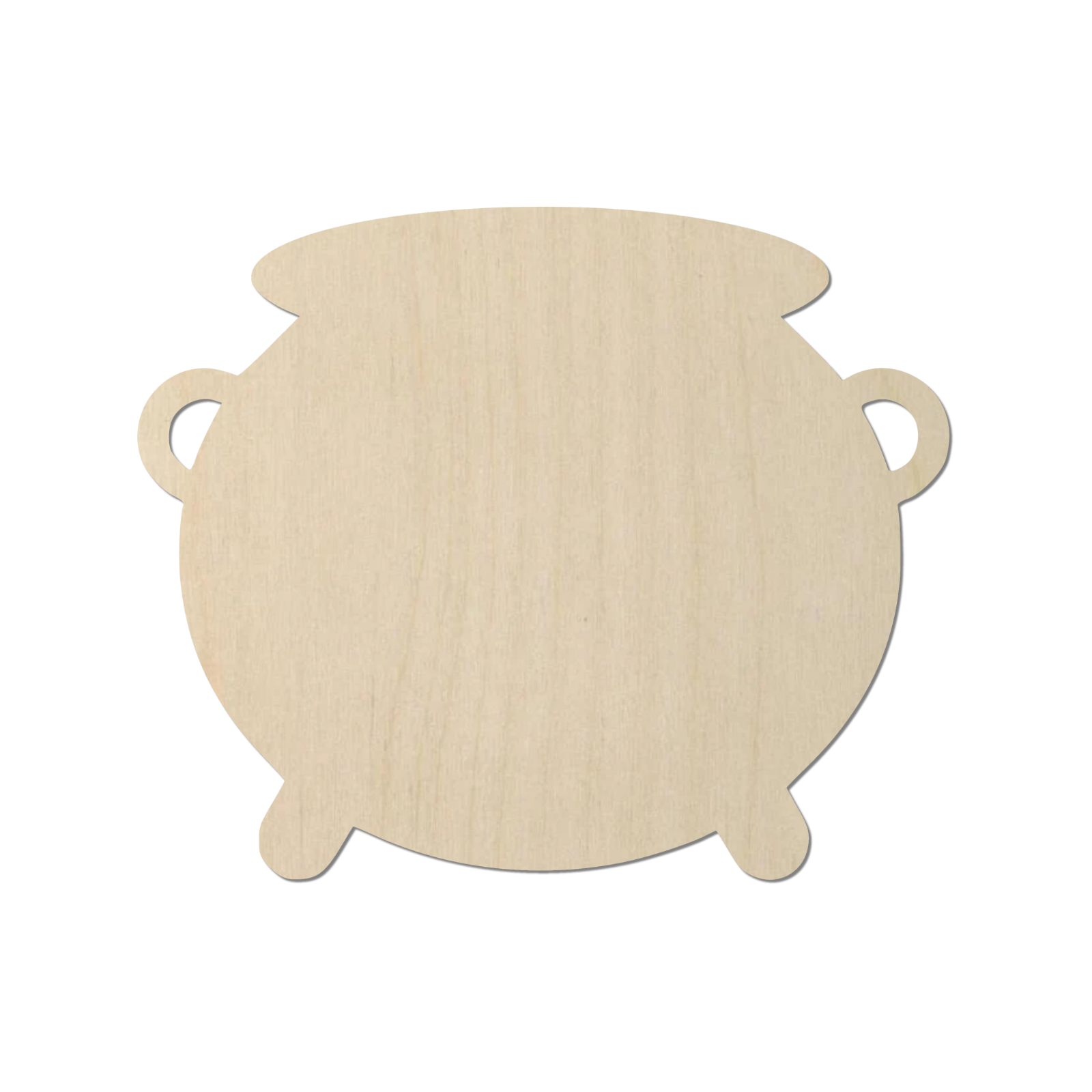 a wooden cutout of a pot with handles