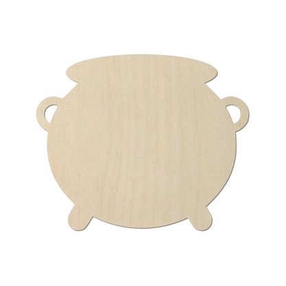 a wooden cutout of a pot with handles