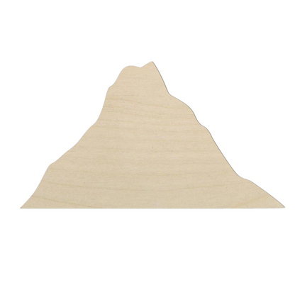 a wooden cutout of a mountain on a white background