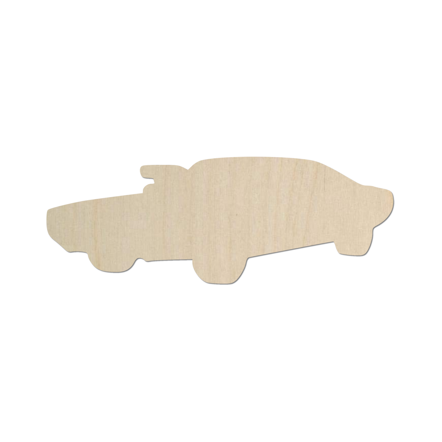 a wooden cutout of a car on a white background