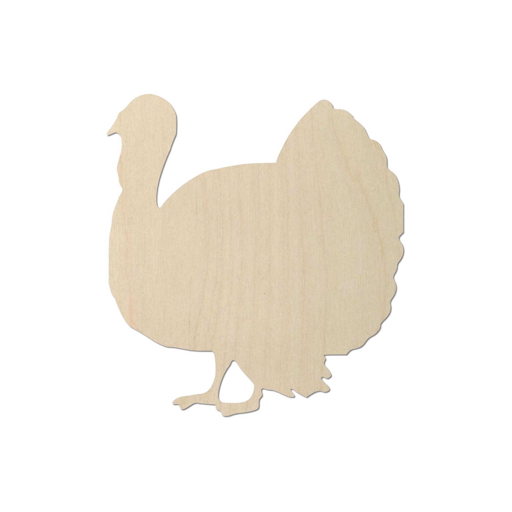 a wooden turkey cutout on a white background