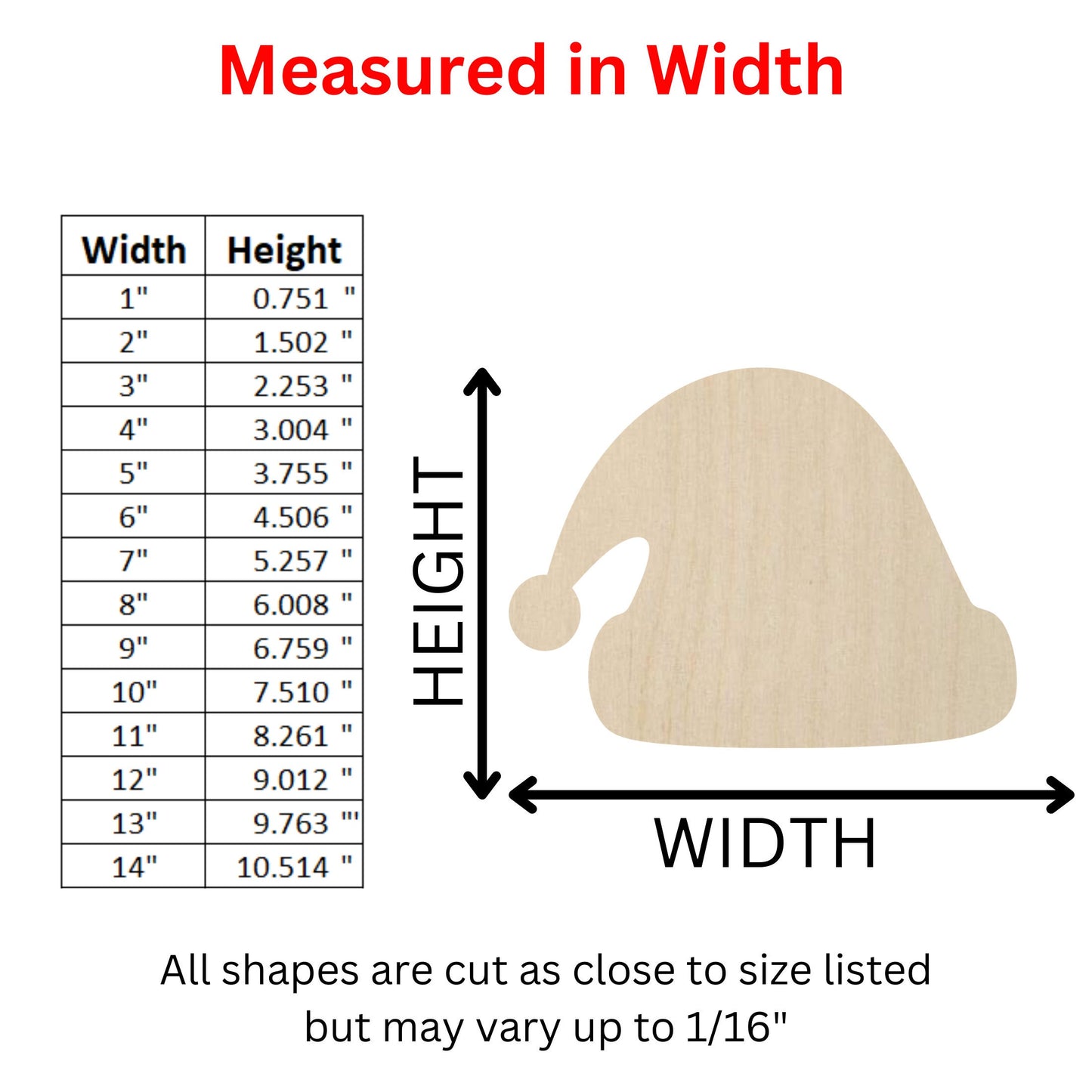 Wooden Santa Hat Shape | Wood Cutout Shape | Laser Cut Blanks | | DIY Craft Blanks