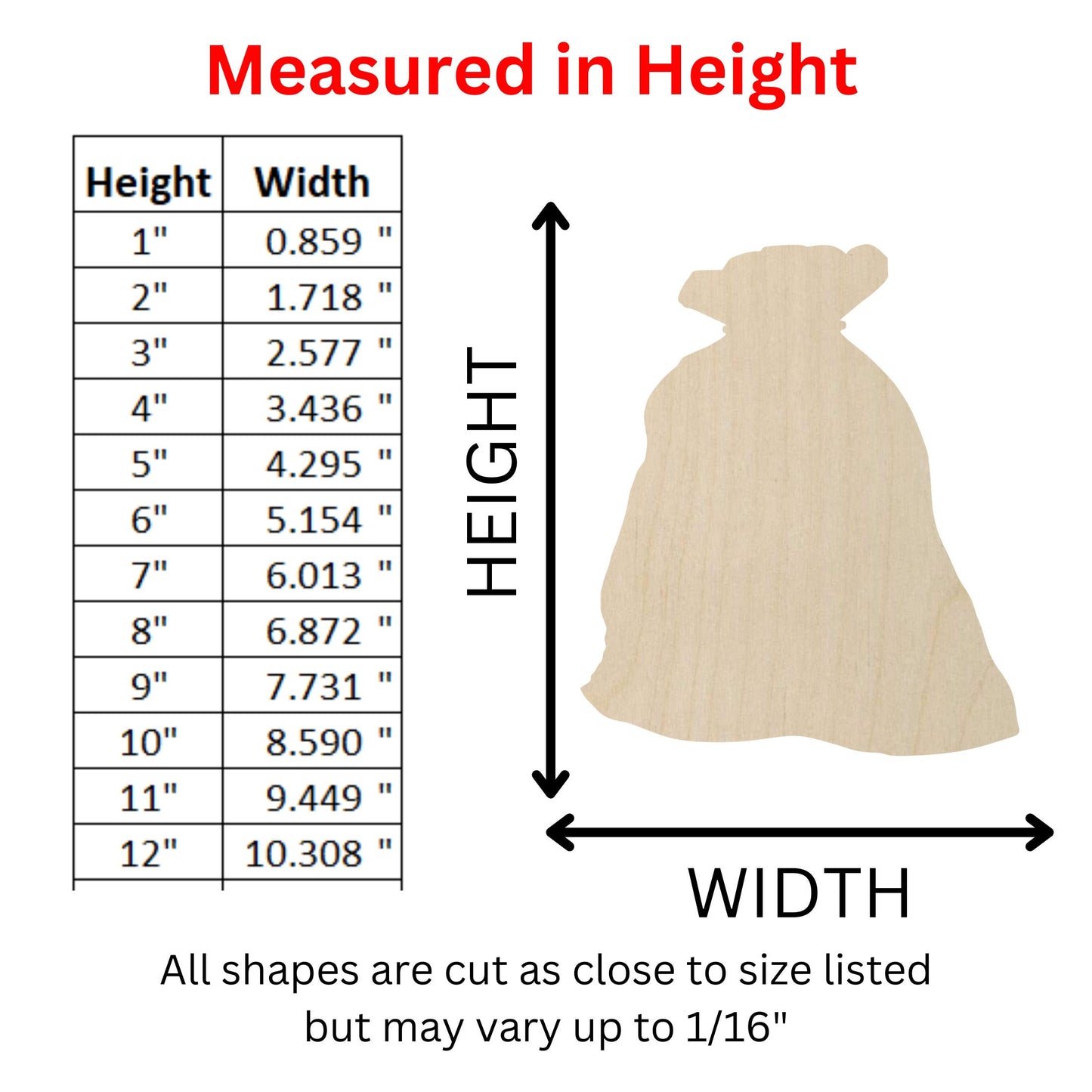 Wooden Santa Sack Shape | Wood Cutout Shape | Laser Cut Blanks | | DIY Craft Blanks