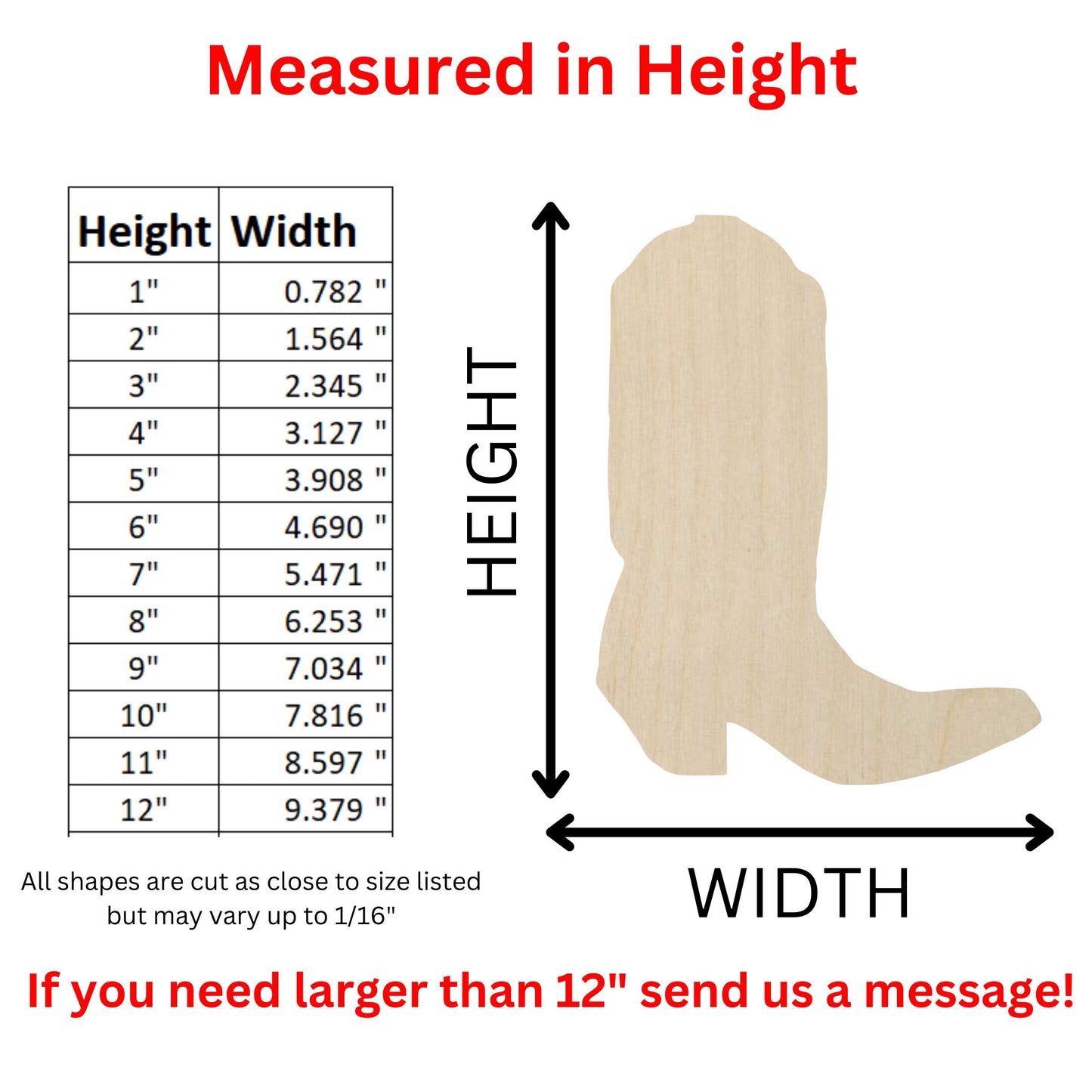 Wooden Cowboy Boot Shape | Boot Blank Cutout | Craft Supplies | Bulk Wholesale | Western Boot | Laser Cut