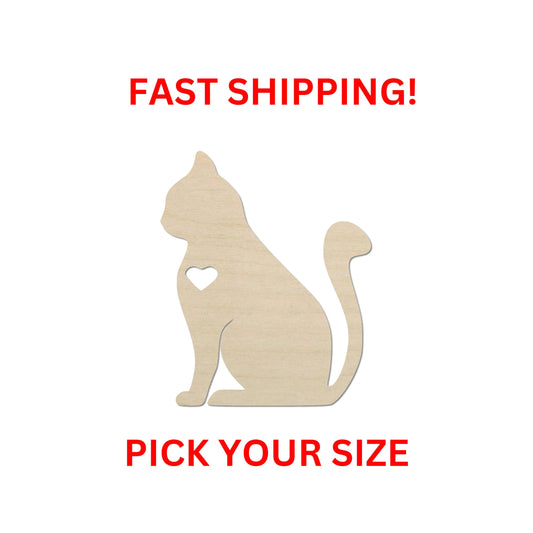 Wooden Cat Shape 05 - DIY Craft