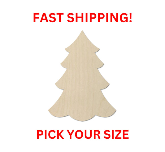 Wooden Christmas Tree Wood Shape - December Winter Holiday Decoration Presents Xmas Evergreen