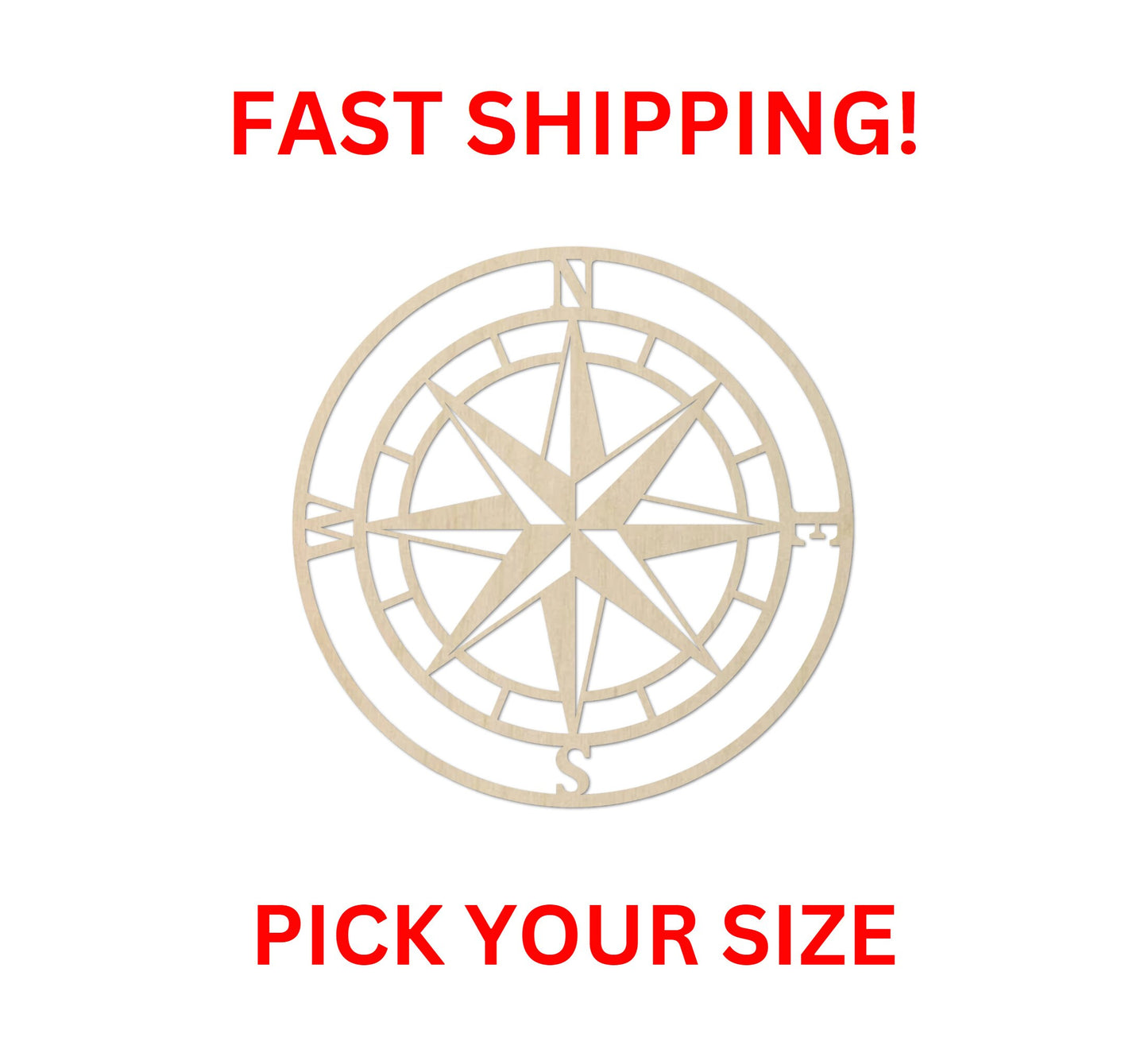 Wooden Compass Star Shape | Compass Rose | Craft Supplies | Laser Cut Map Travel Country Vacation Mountains Treasure