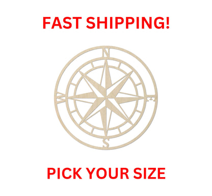 Wooden Compass Star Shape | Compass Rose | Craft Supplies | Laser Cut Map Travel Country Vacation Mountains Treasure