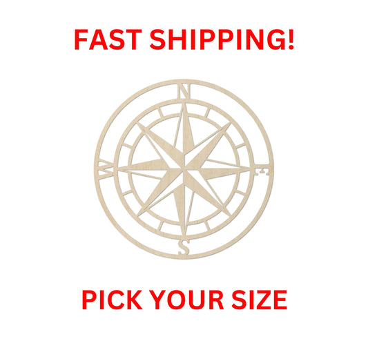 Wooden Compass Star Shape | Compass Rose | Craft Supplies | Laser Cut Map Travel Country Vacation Mountains Treasure