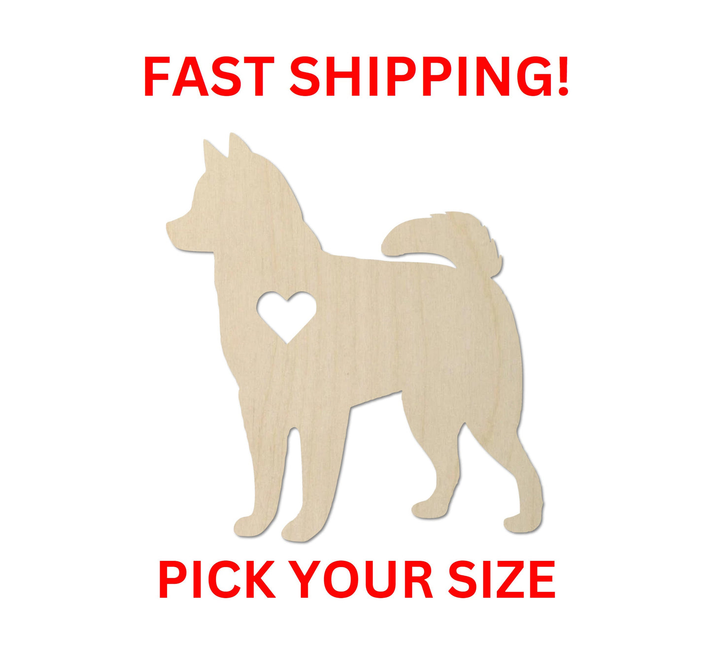 Wooden Husky Dog Shape 03 | Husky Dog Heart Cutout | Craft Supplies | Bulk Dog Cut out | Husky with Heart Ornament Name Tag