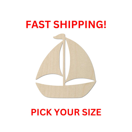 Wooden Sailboat Shape - Pick Your Size - Nautical Sea Marine Sail Beach Party Kids