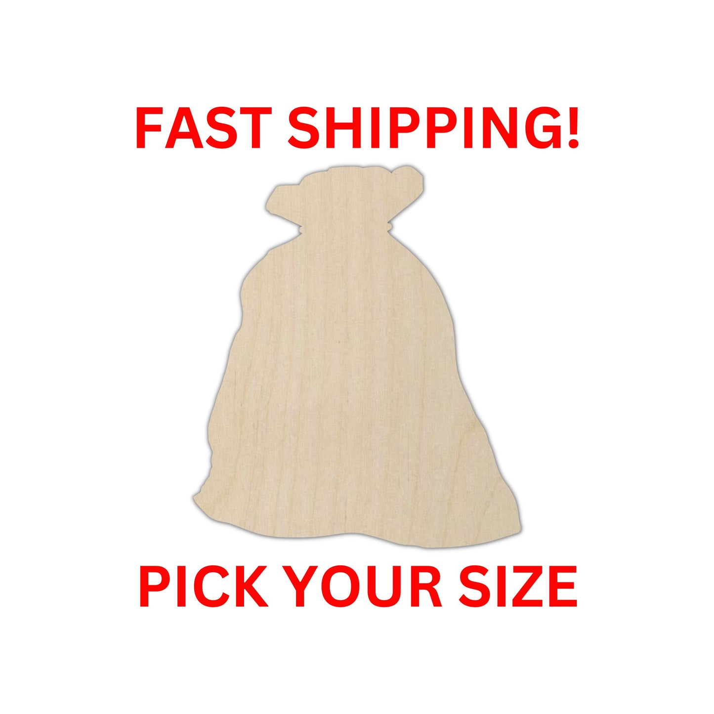 Wooden Santa Sack Shape | Wood Cutout Shape | Laser Cut Blanks | | DIY Craft Blanks