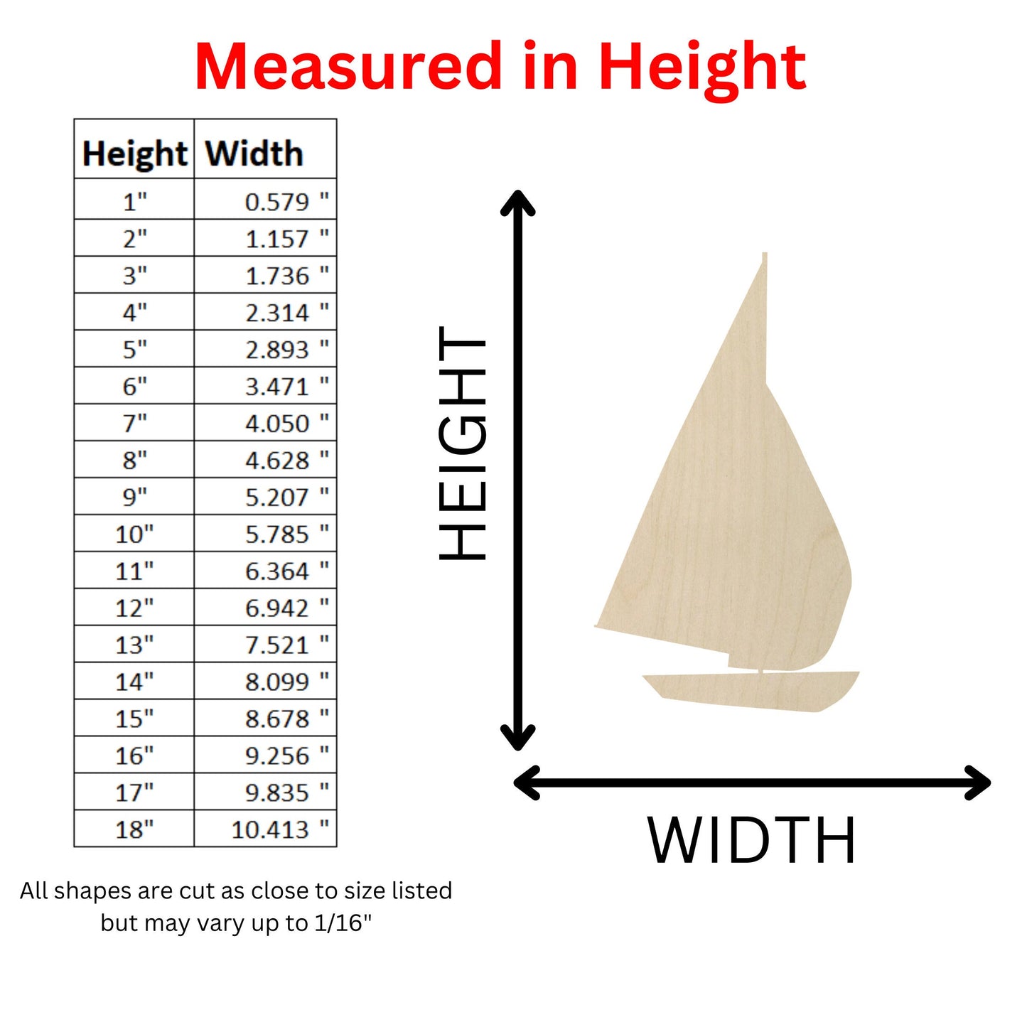 Wooden Sailboat Shape - Pick Your Size- Nautical Sea Marine Sail Beach Party Kids