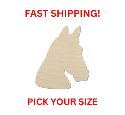 Wooden Horse Head Shape 02 | Laser Cut Wood Cutout Shapes Stable Farm Hobby Riding Trailer