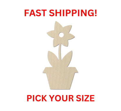 Wooden Flower in Pot Shape | Wooden Flower Spring Cutout | Craft Supplies | Laser Cut | Bulk Flower Blank