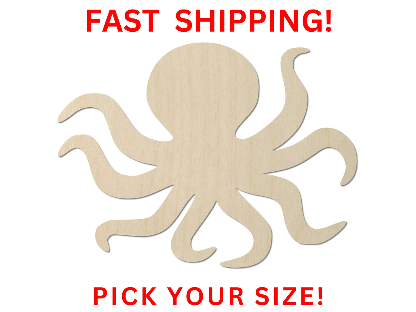 Wooden Octopus Shape - Pick Your Size Sea Nautical Octopus Marine Life Sea Animals