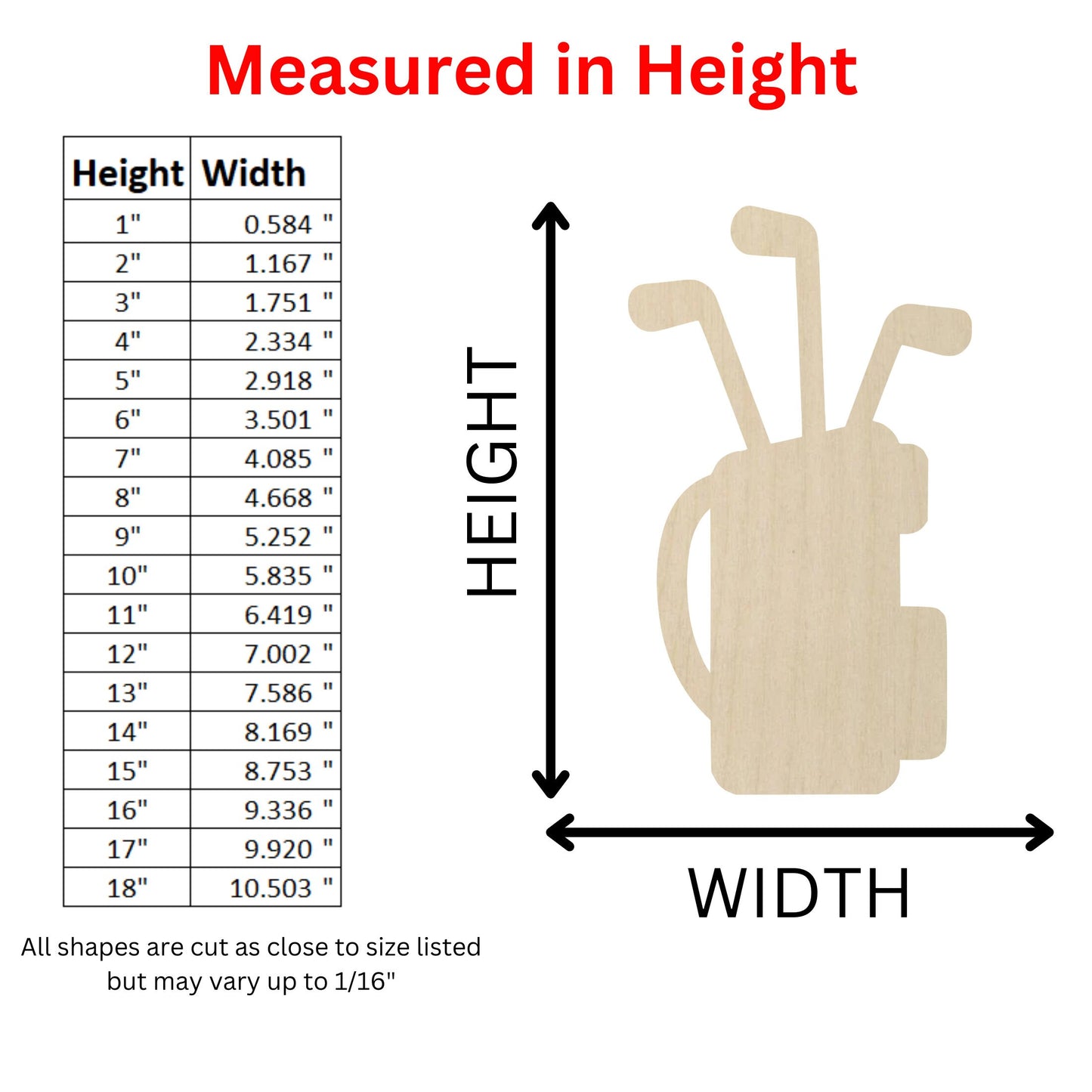 Wooden Golf Bag Shape | Golf Cutout | Craft Supplies | Bulk Wholesale | Sports Golfing