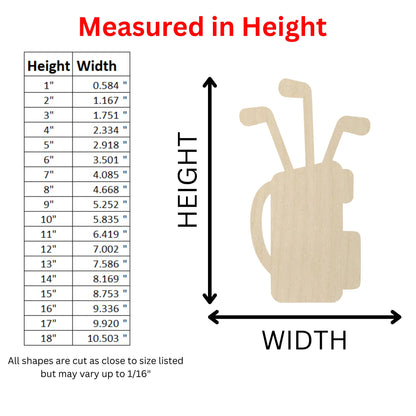 Wooden Golf Bag Shape | Golf Cutout | Craft Supplies | Bulk Wholesale | Sports Golfing