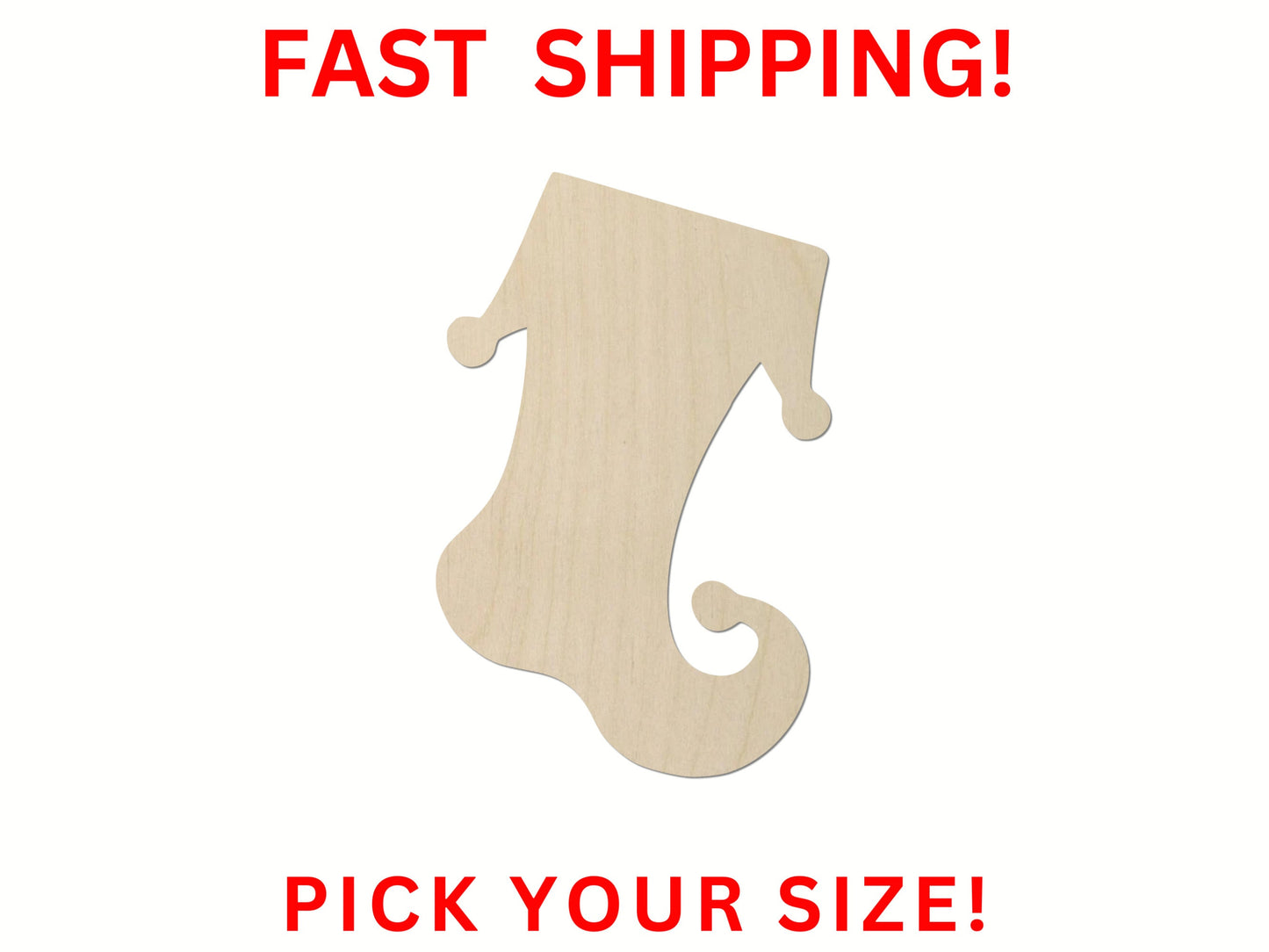 Wooden Whimsical Stocking Shape 02 | Christmas Stocking Wood Cutout | Craft supplies | Stocking Bulk