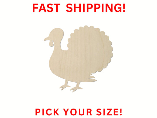 Wooden Turkey Shape 01 | Turkey Wood Cutout Shape | Laser Cut Blanks | Thanksgiving Fall Turkey Bird Decoration Decor Kids Craft