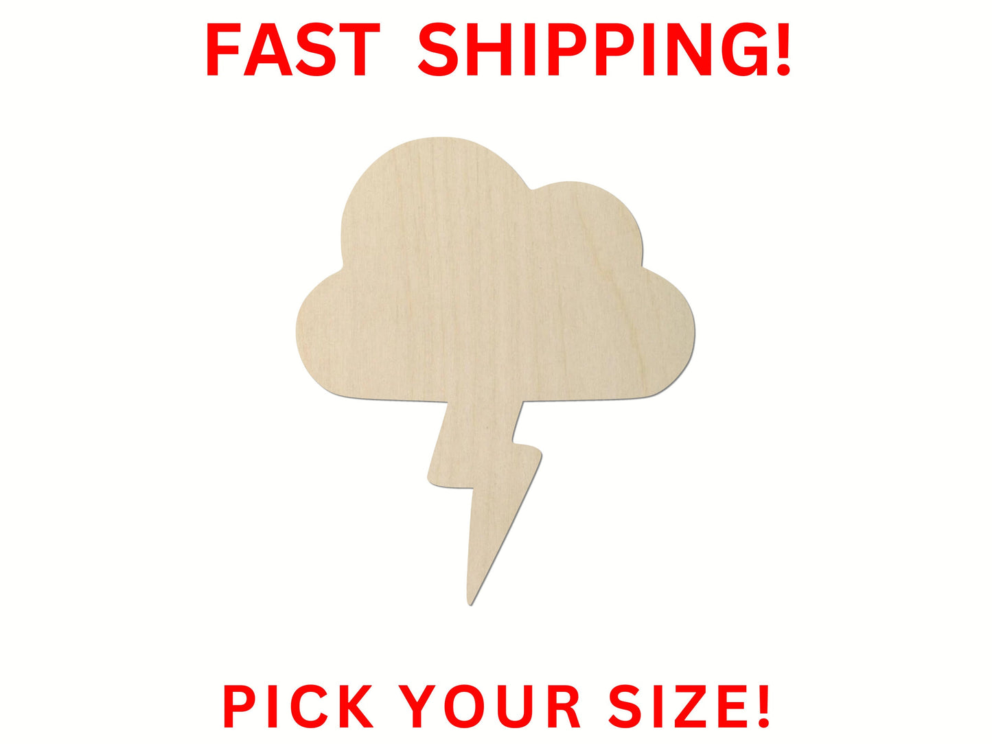 Wooden Lightning Cloud Shape | Cloud Lightning Bolt Blank Cutout | Craft Supplies Weather Storm Rain Forecast