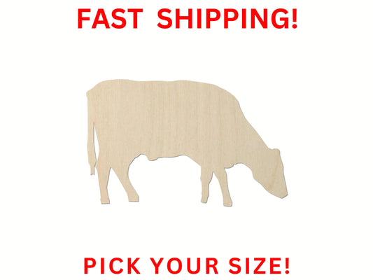 Wooden Cow Shape 02 | Grazing Cow Wood Cutout Shape | Laser Cut Blanks | | DIY Craft Blanks