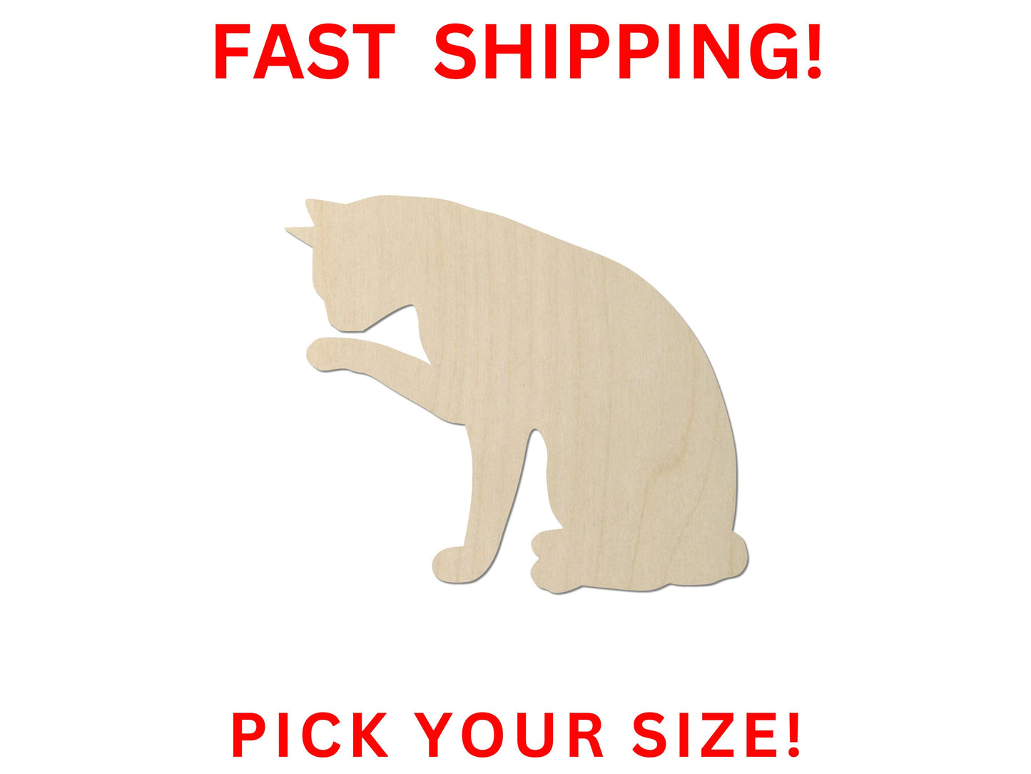 Wooden Paw Licking Cat 22 | DIY Crafting Blanks | Craft Supplies | Wooden Cutouts | Laser Cut