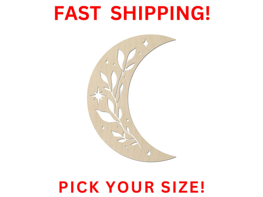 Wooden Crescent Moon Shape | Floral Crescent Moon Blank Cutout | Craft Supplies | Bulk Crescent Moon Wholesale